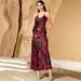 Luxury Two-Piece Abaya Set – Satin Outerwear + Red Printed Inner Dress For Evening Events_ecoleips.com