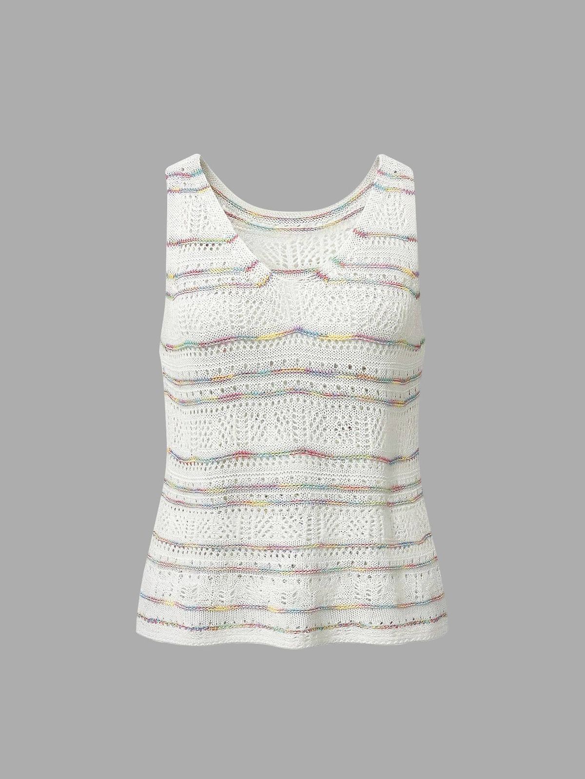 Women's Summer Rainbow Stripe Crochet Tank Top, Lightweight Hollow Knit Sleeveless Vest_ecoleips.com