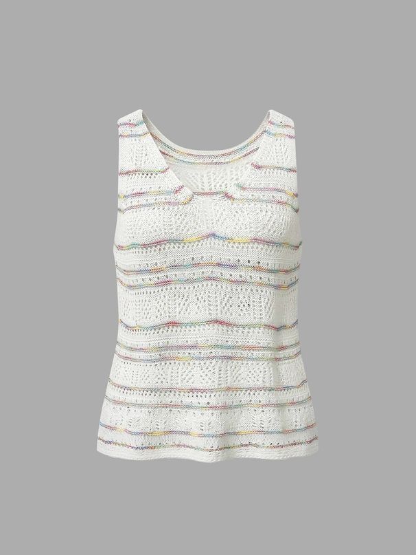 Women's Summer Rainbow Stripe Crochet Tank Top, Lightweight Hollow Knit Sleeveless Vest_ecoleips.com