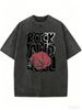 Women's Y2K Rock And Roll Graphic T-Shirt, Vintage Red Rose Print Grunge Casual Tee_ecoleips.com