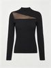 French Light Luxury Mock Neck Mesh Splicing Beaded Slim Long Sleeve Knit Base Shirt_ecoleips.com