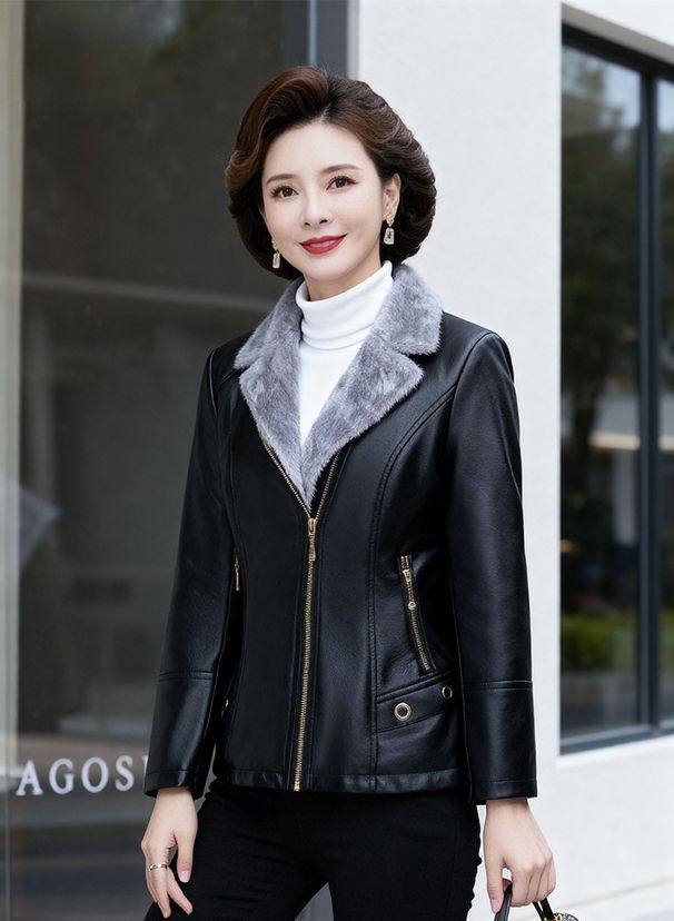 Women’s Fleece-Lined PU Leather Jacket – Plus Size Winter Coat With Faux Fur Collar (XL-6XL, Euro Sizing For 90-140lbs, Warm & Stylish Outerwear)_ecoleips.com