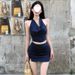 Striped For Women Summer Elegant Scoop Neck Short Halter Top Bodycon Skirt Fashion Two-Piece Set_ecoleips.com