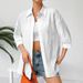 Women's Clothing Linen Solid Color Drop Shoulder Button Loose Women's Shirt Short Sleeve_ecoleips.com