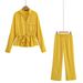 Women's Clothing Fashion Lapel Long Sleeved Shirt Wide Leg Casual Trousers_ecoleips.com