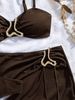 Women's Clothing Women Sexy Fashion Simple Solid Color Irregular Gold Bikini Decoration Three-Piece Swimwear Set_ecoleips.com