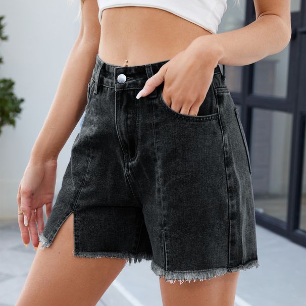 Women's High Waist Distressed Denim Shorts - Side Slit Stretch Hot Pants With Vintage Wash Casual Summer Jean Shorts For Women_ecoleips.com