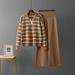 Women's Color Blocked Striped Two Piece Set V Neck Knitted Top With High Waisted Wide Leg Pants Autumn Winter Fashion Niche Design_ecoleips.com
