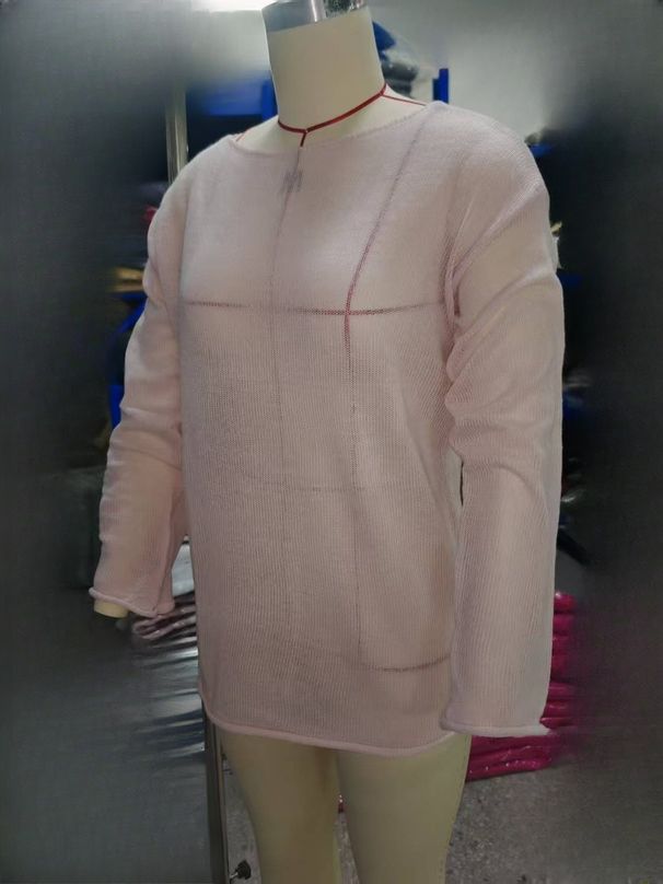 K New Hollowed Out Knitted Top For Women's Loose Mesh Sexy Round Neck See Through Thin Sweater_ecoleips.com