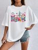 Women's Casual Round Neck T-Shirt Summer Style Versatile Loose Fit Short Sleeve Cartoon Beverage Print Top_ecoleips.com