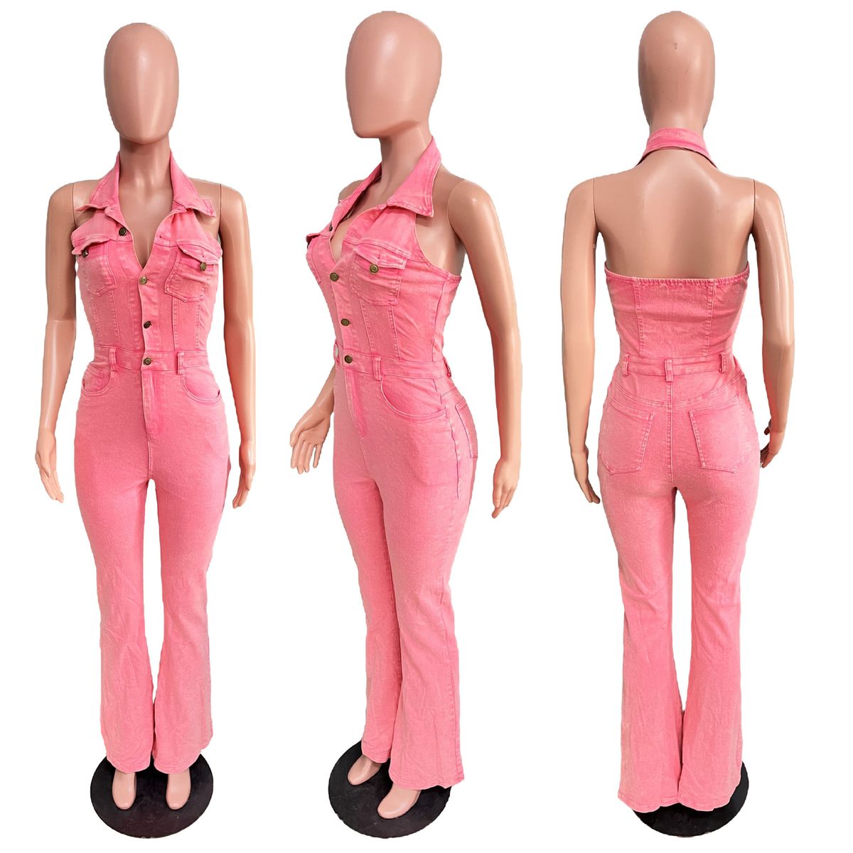 Women's High Elastic Denim Jumpsuit Backless Lapel Sexy European American Fashion Workwear 5091 Cross Border_ecoleips.com