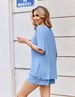 Women's Fashion Round Neck Short Sleeve Top With Pocket Short Sleeve T-Shirt Set New Style_ecoleips.com
