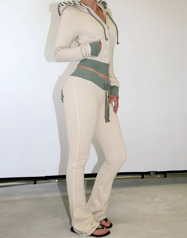 Women's Clothing Hooded Zipper Sweatshirt Elastic Waist Loose Casual Straight Pants Two Piece Suit_ecoleips.com