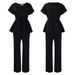 Summer Women's Fashion Casual Suit European American Style Solid Color Tie up Top Wide Leg Pants Set_ecoleips.com