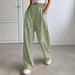 Women's High Waist Wide Leg Pants Drawstring Waist Pockets Soft Woven Polyester Straight Leg Trousers Casual Office Wear_ecoleips.com