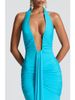 Deep V Neck Draped Ruched Sexy Maxi Dress Women Summer Fashion Halter Sleeveless Backless Club Party Long Dress Elegant BM98_ecoleips.com
