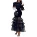 Women's Clothing New Style Hip Covering Mid Waist Waist Black Artistic Mesh Sequin Temperament Commuter Long Skirt Dress_ecoleips.com