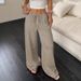 Women's Wide Leg Pants Knotted Waist Slant Pockets Textured Fabric Casual Comfort Fit Bottoms_ecoleips.com