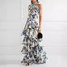 Bohemian Vacation Style Printed Lace Up Lolita Big Swing Dress Women Summer Casual Beach Flowy Long Maxi Dress_ecoleips.com