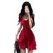 Pure Desire Style Red Spaghetti Strap For Women Summer New Design Sense Niche Temperament Waist-Cinching Slimming Short_ecoleips.com