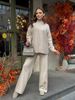 Autumn Winter Russian Sleeve Loose Casual Long Pants Sweater Set For Women With Slit_ecoleips.com