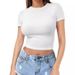 Women's Open-navel T-shirt Spice Girl Summer Pullover Top Women's Thin Crew Neck Fashion Milk Silk Short Sleeves_ecoleips.com