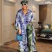 Women's Clothing Digital Printing Simulation Silk Satin Loose Trousers Robe Two Piece Suit_ecoleips.com