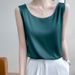 Summer Silk Camis Women's T Shirts Sleeveless Vest Satin Tank Tops Office Elegant Fashion O Neck Champagne BlouseTop Women_ecoleips.com