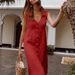 2023 In-Stock European And American V-neck Single-Breasted Buttoned Dress With Pocket Design, Plus Size, Multiple Colors_ecoleips.com