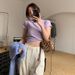 Solid Color Bottom Slim Short-sleeved T-shirt Women's Trendy New Slim Short-sleeved Top_ecoleips.com
