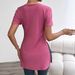 2026 European And American Cross-border Spring/summer New Style Solid Color Plus-size Top V-neck Short-sleeve Slit_ecoleips.com