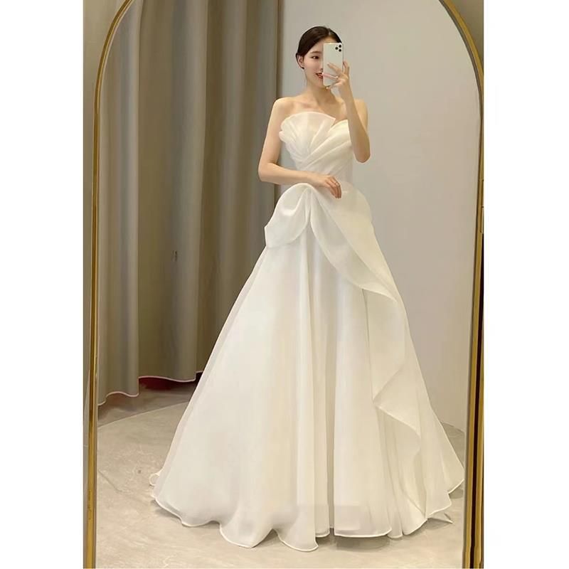 Strapless Light Wedding 2026 New Spring Style French Bridal Travel Photo Simple Outing Reception Fairy Dress For Women_ecoleips.com
