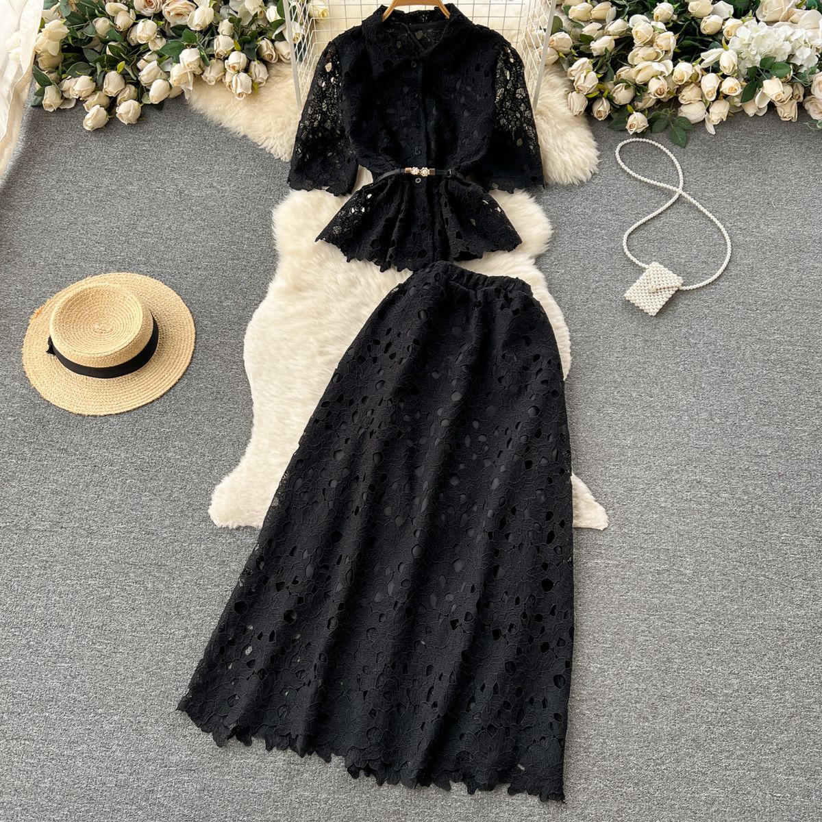 floral digital print two piece set american style embroidery light luxury casual shirt shorts ensemble for women_ecoleips.com