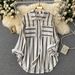 Women's Clothing Mid Length Vertical Striped Multi Color Shirt Female Casual Loose Long Sleeved Top_ecoleips.com