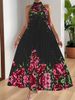 Elegant Women's Dress, Plus-size Printed Sleeveless Maxi Dress For Summer, Printed Pleated Style, Suitable For Everyday Wear, Travel, Parties, And Dates._ecoleips.com