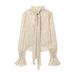Women's French Chic Polka Dot Tie Neck Ruffle Short Shirt Summer New Arrival_ecoleips.com