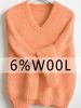 Orange Pit Rib Knit Sweater, Loose V Neck Lightweight Breathable Soft Skin-touch Wool Blend Pullover_ecoleips.com