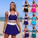Women's Clothing Two Piece Swimsuit Color Block Design With Skirt And Pockets Bikini Set For Sexy Vacation Style_ecoleips.com