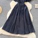 Retro Denim Style Collared Short Sleeved A-Line Dress Women's Slimming Elegant Korean Style for Early Spring Commuting_ecoleips.com