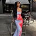 Vacation Style, High-end Feeling, Summer Fresh, Contrasting Color, Dyed Print, Slim Fit, Strapless, Slit Long Dress_ecoleips.com