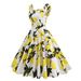 Women's Clothing Retro Hepburn Style High Waist One Shoulder Fresh Print Travel Photo Parent Child Outfit Sleeveless Dress_ecoleips.com