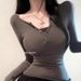 Dongdaemun Women's Long Sleeve T-Shirt ZN058 Figure Flattering Slightly Sheer Design Bust Accentuating in Stock_ecoleips.com
