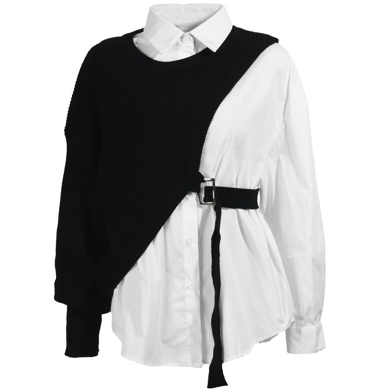 Oversized Knit Duster & Asymmetrical Shirt Set – Minimalist Two-Piece For Work & Weekend (One-Size, Cotton-Blend Wrinkle-Resistant)_ecoleips.com
