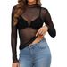 Women's Clothing Summer Perspective Mesh High Collar Bottoming Shirt Sexy Slim Fit Tops For Women_ecoleips.com