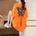 Women's Clothing Stylish Embroidered Butterfly Mid-Length T-Shirt For Women Short Sleeve Loose Fit Plus Size Style Summer_ecoleips.com