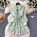 French Retro Notched Lapel Tie-Waist Lace Trim Dress For Women, Mint Green A-Line Office Casual Dress_ecoleips.com