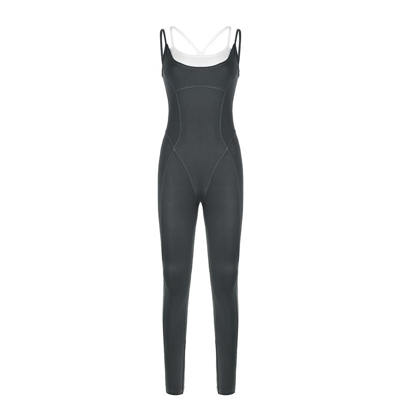 Women’s Clothing Solid Color Tight Letter Chapter Round Neck Long Sleeved Short Top High Waist Skinny Pants Sports Yoga Two Piece Suit_ecoleips.com