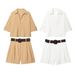 Foreign Trade European American Women's Clothing 2025 Summer New Single-Breasted Loose Shirt Top With Belt And Shorts_ecoleips.com