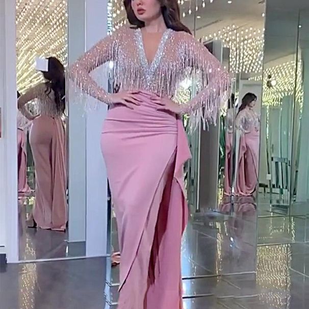 Women's Clothing Long Sleeve Sequined Tassel Dress_ecoleips.com