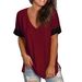 2024 Europe And The United States Spring And Summer Cross-border New Women's Base Shirt Solid Color V-neck Short-sleeve Stitchin_ecoleips.com